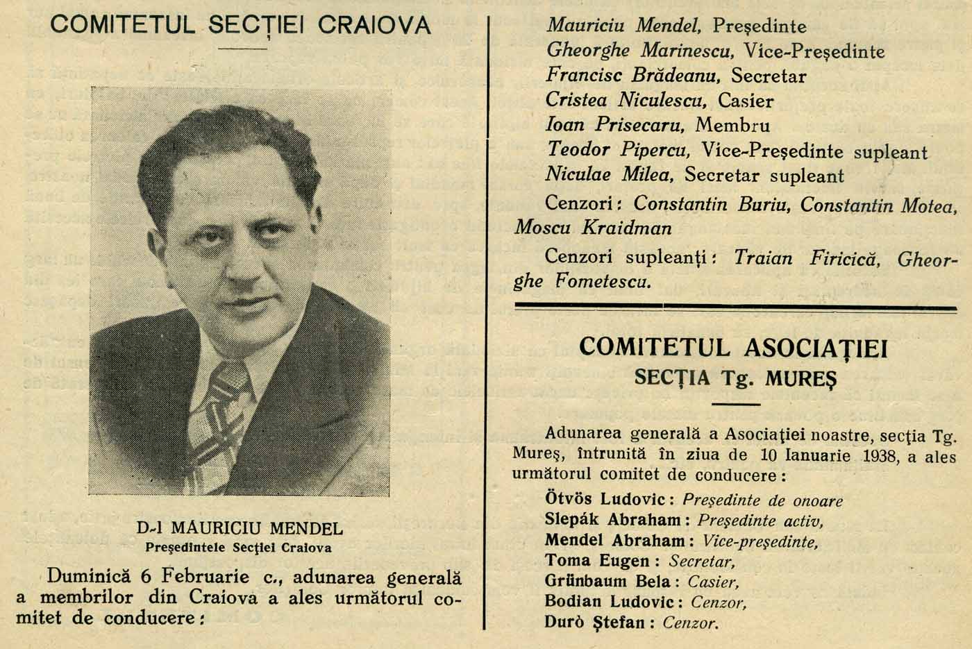 Comitetul Sectiei Craiova | Revista Asociatiei Generale - nr. 5-6 | 1938