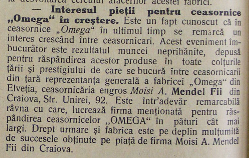 Omega | Moisi A. Mendel | Orologiul - 1935