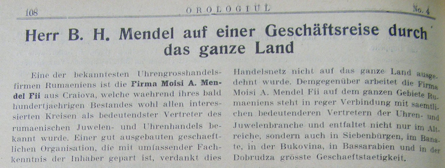 voiaj Hermann Mendel | in Orologiul an II nr. 4 - 1928